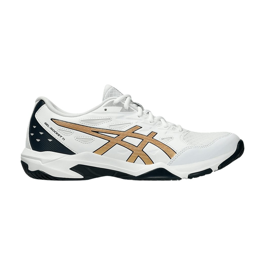 Asics Gel Rocket 11 - White / Pure Gold - Chaussure de Squash / Racquetball