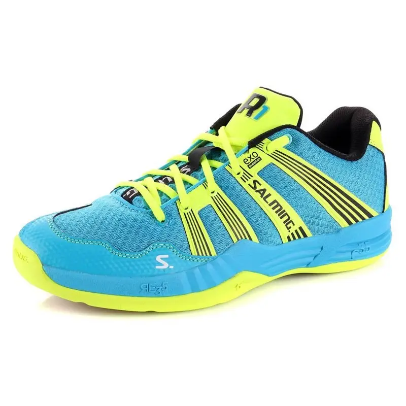 Salming Race R1 2.0 Cyan / Fluo Yellow - Chaussure de Squash / Racquetball